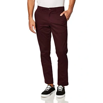 Imagen de Amazon Essentials Pantalones Chinos, elásticos, Informales, Corte clásico Hombre, Burdeos, 28W / 30L