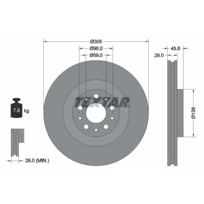 Imagen de TEXTAR PRO 92237603 Disco de freno 305 28 05/10 98 ventilación interna revestido sin perno sujeción rueda, buje rueda