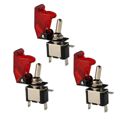 Imagen de CESFONJER 3 Pcs Luz LED Interruptor de Palanca SPST, Basculantes 12V 20A con y Tapa Color Rojo para Instalar Vehiculo, Barco ect.