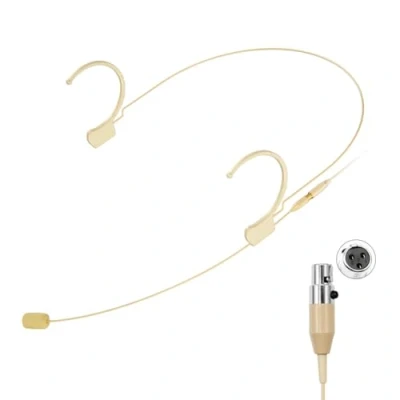 Imagen de KIMAFUN Micrófono de Diadema Headworn Profesional Colgante Condensador Compatible con el Transmisor Bolsillo del Sistema Inalámbrico, Conector Mini XLR TA3F, Beige, HC 810 D3