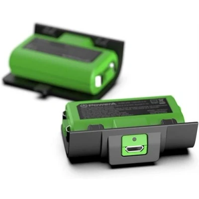 Imagen de Power A Play and Charge Kit de Carga para Mandos Xbox One y XS, Cargador Compatible con Base Xbox, 2 Baterías Recargables Indicadores LED, 4 Tapas Batería Negro Verde