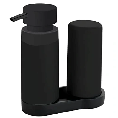 Imagen de Wenko Estación de Lavado Easy Squeez e, Combinación Dispensador Detergente y Jabón Recargables, Capacidad Aproximadamente 250 ml por Dispensador, Dimensiones 15 x 18 7 cm, Negro