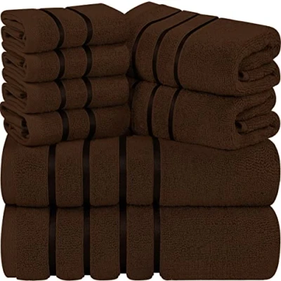 Imagen de Utopia Towels Juego de Toallas Lujo 8 Piezas, 2 Baño, Mano y 4 Paños Lavado, Altamente Absorbentes 97% Algodón Ring Spun (Marrón)