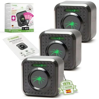Imagen de ISOTRONIC Ahuyentador de arañas con ultrasonidos Enchufe 230 V Repelente ultrasónico Ahuyentar sin usar venenos Set 5