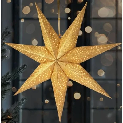 Imagen de BRUBAKER 60 cm Estrella de Navidad Papel para Colgar Adviento LED Decoración Navideña 3D con Función Temporizador Iluminable Batería Dorada