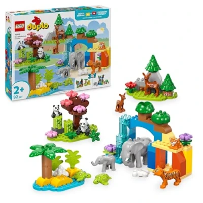 Imagen de LEGO Duplo Mi Ciudad Familias de la Fauna Salvaje “3 en 1 Juego Educativo para Niños y Niñas 2 Años, Animales Salvajes Juguete, Figuras Elefantes, Tortugas, Tigres, Ciervos Pandas 10446