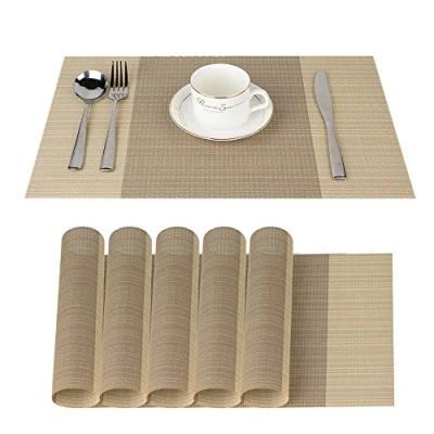 Imagen de Fontic Juego de 6 manteles Individuales PVC Lavables y Antideslizantes, 30 x 45 cm, beige