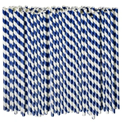 Imagen de Pajitas de papel desechables, color azul marino, 26 cm, extralargas, para bebidas altas, ecológicas, biodegradables y compostables, 100 unidades