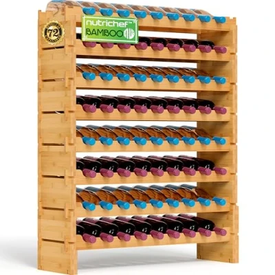 Imagen de Nutrichef botellero Vino Madera, Wine Rack, vinoteca, vinera, apilable, para 72 Botellas, 8 Niveles. Color Bambu