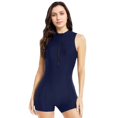 Imagen de BEACHKINI Traje de Baño Sin Mangas para Mujer,Traje Una Pieza con Cremallera,Traje Surf,Azul Tibetano,S