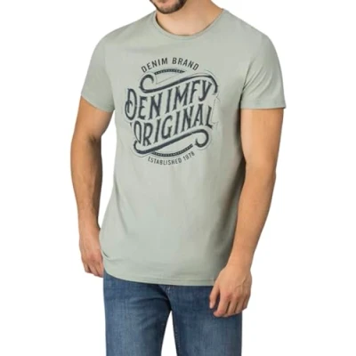 Imagen de DENIMFY camiseta para hombre de algodón corte regular DFNuri cuello redondo manga corta verano logo Negro gris azul verde rojo blanco marino S M L XL XXL 3XL 4XL 5XL 5XL,