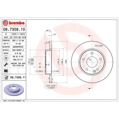 Imagen de BREMBO COATED DISC LINE 08.7358.11 Disco de freno 260 12 5 macizo revestido altamente carbonizado con tornillos MERCEDES BENZ: Clase A