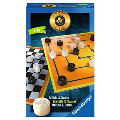 Imagen de Ravensburger 20545 Classic Compact: Mühle &amp; Dame, Juego de Regalo para 2 Jugadores, a Partir 8 años, Formato Compacto, Viaje, clásico