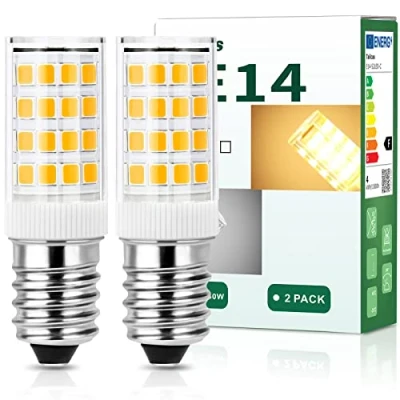 Imagen de Tailcas Bombilla LED E14 4W, Luz Cálida 3000K Equivalente 40W, Sin Parpadeo, AC 220 240V, para Frigorifico, Candelabro, No Regulable, pack de 2