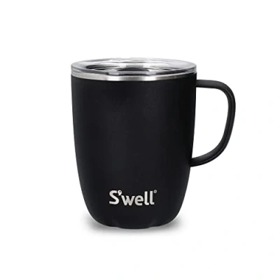 Imagen de S&#039;well Taza con asa, Onyx negro, 350 ml. de viaje acero inoxidable aislamiento al vacío y tapa deslizante apta para el lavavajillas.