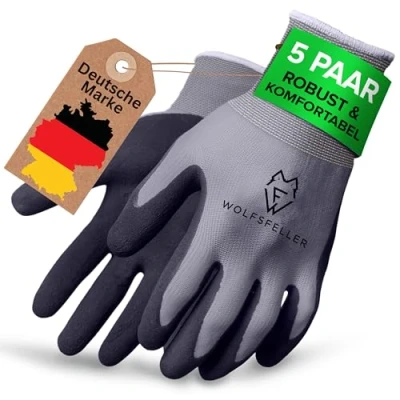 Imagen de WOLFSFELLER guantes de trabajo premium para hombre, talla 9, 5 pares resistentes y cómodos mujer, montaje, con revestimiento nitrilo