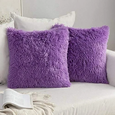 Imagen de MIULEE Funda de Cojines Pelusa Almohada Felpa Sofá Pelo Artificial Suave Invierno Decoracion para Cama Oficina Dormitorio Habitacion Silla Salon 2 Piezas 45x45cm Púrpura