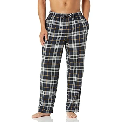 Imagen de Amazon Essentials Pantalón de Pijama en Franela (Disponible Tallas Grandes y Largos Especiales) Hombre, Amarillo Negro Cuadros Escoceses, XS