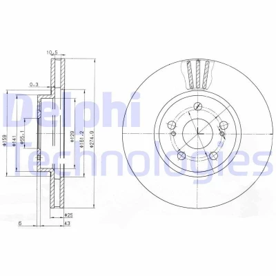 Imagen de DELPHI BG3823 Disco de freno 275 25 5 ventilado aceitado sin procesar cojinete rueda, anillo sensor ABS TOYOTA: Celica VII Coupé