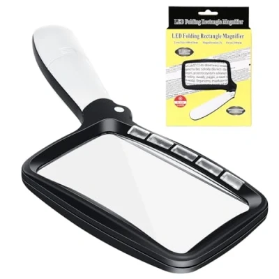 Imagen de Lupa Rectangular con de Luz, Lectura Iluminada, 3X Grandes Lupas Iluminadas 5 Luces LED, Plegable Ideal 2 Modos para Personas Mayores, Niños, Manualidades, Relojeros