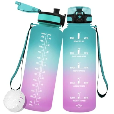Imagen de Vikaster Botella agua deporte 1.5 litros, sin BPA, 1500 ml, a prueba de fugas, plástico, grande para yoga, Fitness, Exteriores, Viajes, Senderismo