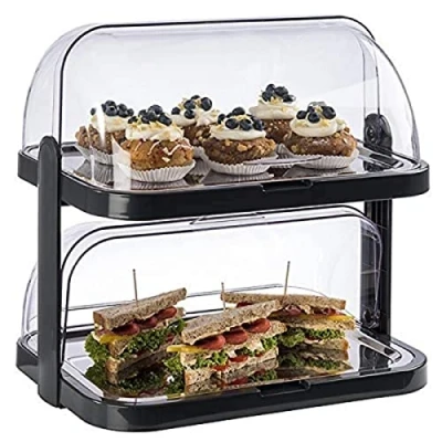 Imagen de APS 9204 Doppeldecker Buffet Visualización, 2 capuchones de rollo transparente, bandejas acero inoxidable, 4 acumuladores refrigeración, almacenamiento ahorro espacio