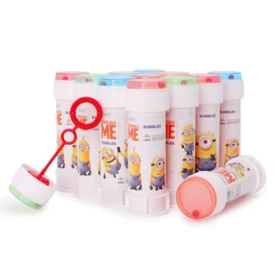 Imagen de Toyland® Pack de 12 Minion Botes Burbujas con Varitas, Solución 60ml y Tapa Laberinto Novedosa Juguetes para bolsitas Fiesta Dinero Bolsillo