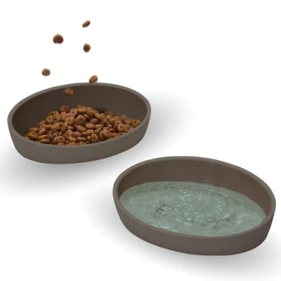 Imagen de PiuPet® Juego de 2 Cuencos para Gatos, Antideslizantes, Aptos lavavajillas, Plano y Ancho, comedero Gatos bambú, 16 x 11,5 4,5 cm, Gris