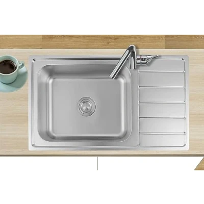 Imagen de Omeere Fregadero de acero inoxidable 304 18/8 0,8 mm,Fregadero empotrado 1 seno 86 x 50 18cm,Fregadero cocina, pequeña,rectangular (Escurridor a la derecha)