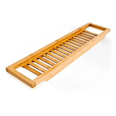 Imagen de Relaxdays estante de baño bambú, con aspecto celosía, puente para jabón o esponjas, soportes, natural, alto x ancho profundidad aproximadamente 4 64 15 cm