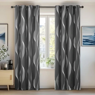 Imagen de Deconovo Cortina Dormitorio Térmica Aislante Frío y Calor Dcorativo con Ollaos 2 Piezas 140 x 240 cm Gris Oscuro
