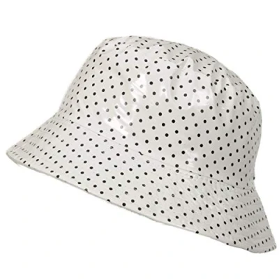 Imagen de TOUTACOO, Gorro para la Lluvia en Vinilo, Impermeable Blanco (Lunares)
