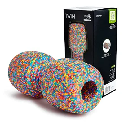 Imagen de rodillo fascia BLACKROLL® TWIN (30 cm x 13 cm), de masaje con hueco para la columna, dureza media, Made in Germany, arcoíris