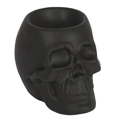 Imagen de Spooky Quemador de Aceite cerámica Negra con Calavera, 10 cm x (1 Unidad), diseño Lujoso, Material Premium, Accesorio aromaterapia, Ideal para decoración del hogar y la Oficina