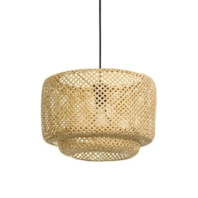 Imagen de Eglo Hettonle lámpara colgante, candil de mesa comedor 1 luz, iluminador ratán al natural y metal en negro, pendiente con casquillo E27