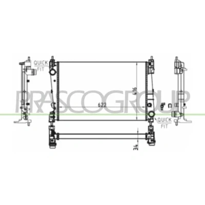 Imagen de PRASCO OP035R004 Radiador, refrigeración del motor Aluminio 622mm 416mm 34mm Con acoplamientos rápidos Aletas unidas mecánicamente