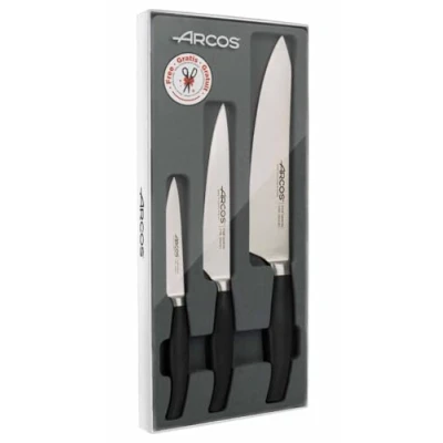 Imagen de Arcos Serie Clara Set 4 Cuchillos de Cocina (Mondador + Chef Tijeras) Acero Inoxidable Forjado NITRUM Mango Inyectado Polipropileno Color Negro