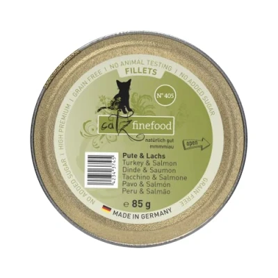 Imagen de catz finefood Comida húmeda para Gatos nº 405 Pavo y salmón en Jalea sin Cereales tu Gato azúcar gelatina, 85 g (12 Unidades)