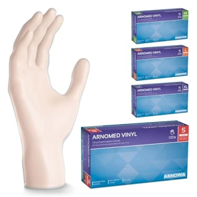 Imagen de ARNOMED guantes vinilo sin polvo talla S, 500 unidades (5 cajas), desechables transparentes, de polvo, en tallas M, L y XL