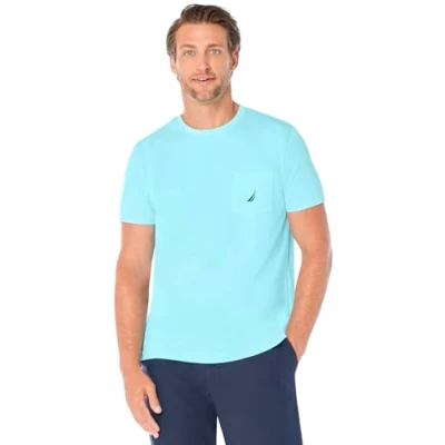 Imagen de Nautica Solid Crew Neck Short Sleeve Pocket T Shirt Camiseta, Azul Claro, L Hombres