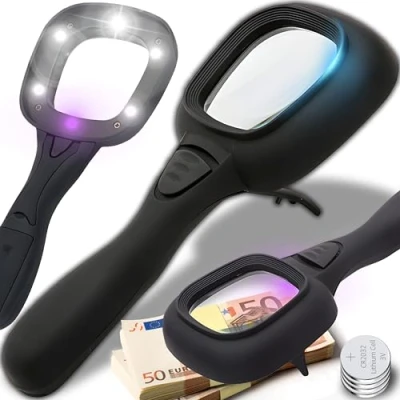 Imagen de Retoo lupa con luz de mano lectura iluminada 5 LED para niños, inspección, pasatiempos, personas mayores leer libros, periódicos, mapas, alta claridad y peso ligero