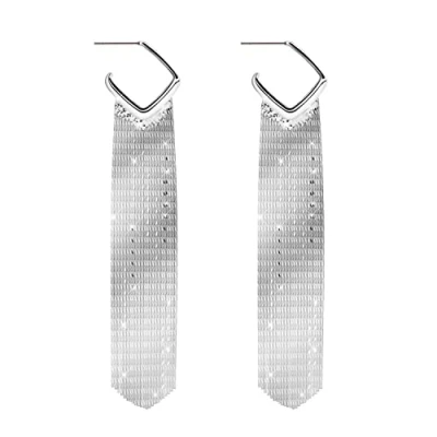 Imagen de KristLand S925 Plata Esterlina Cadena Mujer Pendientes Colgados de Borlas Largas Drop Stud Para Fiestas Bodas