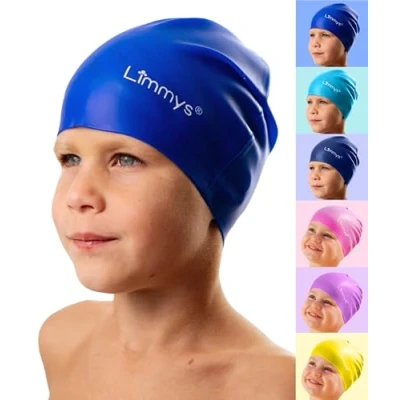 Imagen de Limmys Gorro Piscina para Niños Niño 100% Silicona Niña Gorros de Cómodos, Elásticos y Calidad Natación Infantil Atractivos (Azul)