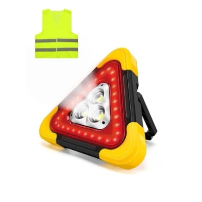 Imagen de Triángulo Luz de Alerta, Triangulos Coche, Seguridad, Alerta Multiusos 30W, Emergencia Portátil con Asa, Alta Visibilidad, Impermeable, 3 Modos, Chaleco Reflectante Incluido.