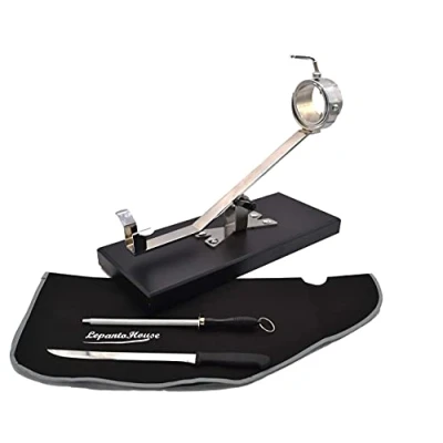 Imagen de FERRETERIA LEPANTO jamonero Giratorio basculante Giratorio, Soporte + Set de Corte con Cuchillo jamonero, chaira y Cubre Jamon: (Base Madera Negra)…