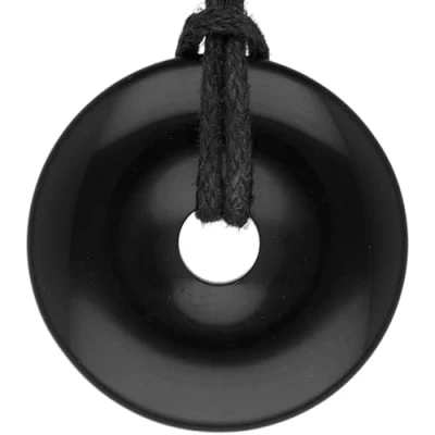 Imagen de Lebensquelle Plus Donut de obsidiana negra Ø 30 mm + cinta algodón colgante Piedras preciosas Cadena piedra curativa auténtica incluye cinta, preci