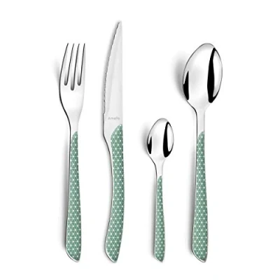Imagen de Amefa ECLAT Cubertería de 24 Piezas para 6 Personas, Acero Inoxidable, Vert &amp; Blanc