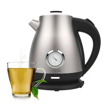 Imagen de Cecotec Hervidor de Agua 1,7L Thermosense 620 Retro Steel. 2200 W Potencia, Filtro Antical, Base 360, Termómetro Analógico, Seguridad Doble, Acero Inoxidable 18/10