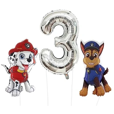 Imagen de Toyland® Chase &amp; Marshall Paw Patrol Foil Balloon Pack 2 globos de personajes 32&quot; y 1 globo numérico 40&quot; Decoraciones para fiestas infantiles
