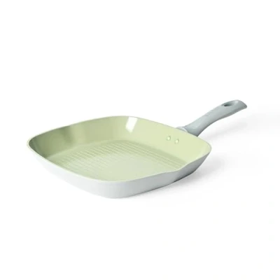 Imagen de Salter BW09287 Earth 28cm Sartén Parrilla Revestimiento Cerámico Antiadherente Saludable, Sin PFAS, Para Inducción, Aluminio, Fácil Limpieza, PFOA/PTFE, Mango que no Calienta, Verde/Gris